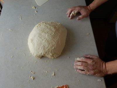 the dough ball after five minutes mixing