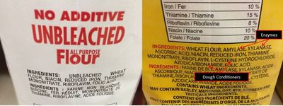 flour bags with ingredient labels
